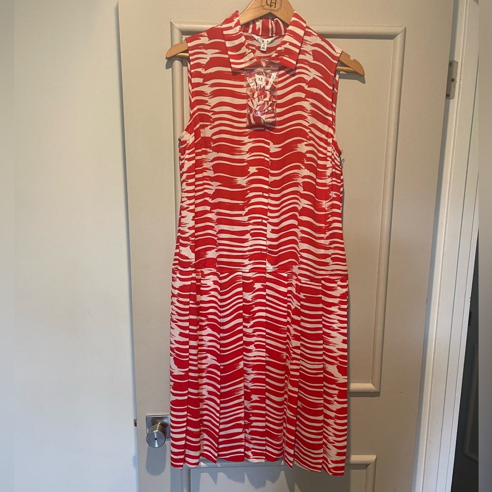 CABI Red and White Brushstroke Dress